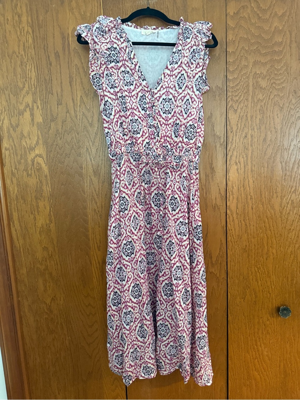 Elan Pink and Navy Patterned Midi Dress